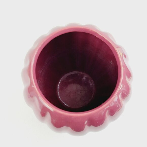 Burgundy Red Ribbed Ceramic Flower Vase 7.5" Tall, Glossy Finish with Vertical G - Picture 4 of 10